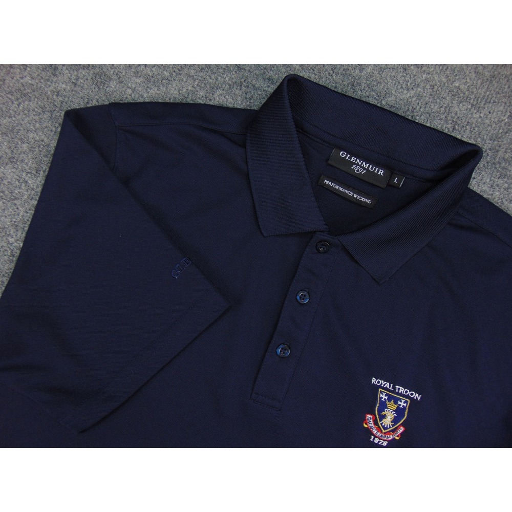 Royal Troon Golf Shirt Mens Large Performance Navy Blue Solid Glenmuir Polo